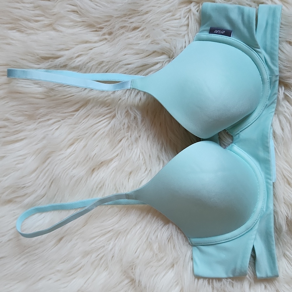 Aerie Sunnie Demi Push-Up Bra 34A Mint Blue Lightly Lined Y2K Soft Comfort